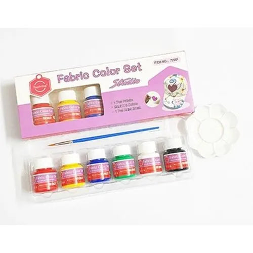 Keep Smiling Fabric Paint Set (6 Colors x 25ml) with Color Palette for Textile Art and DIY Projects