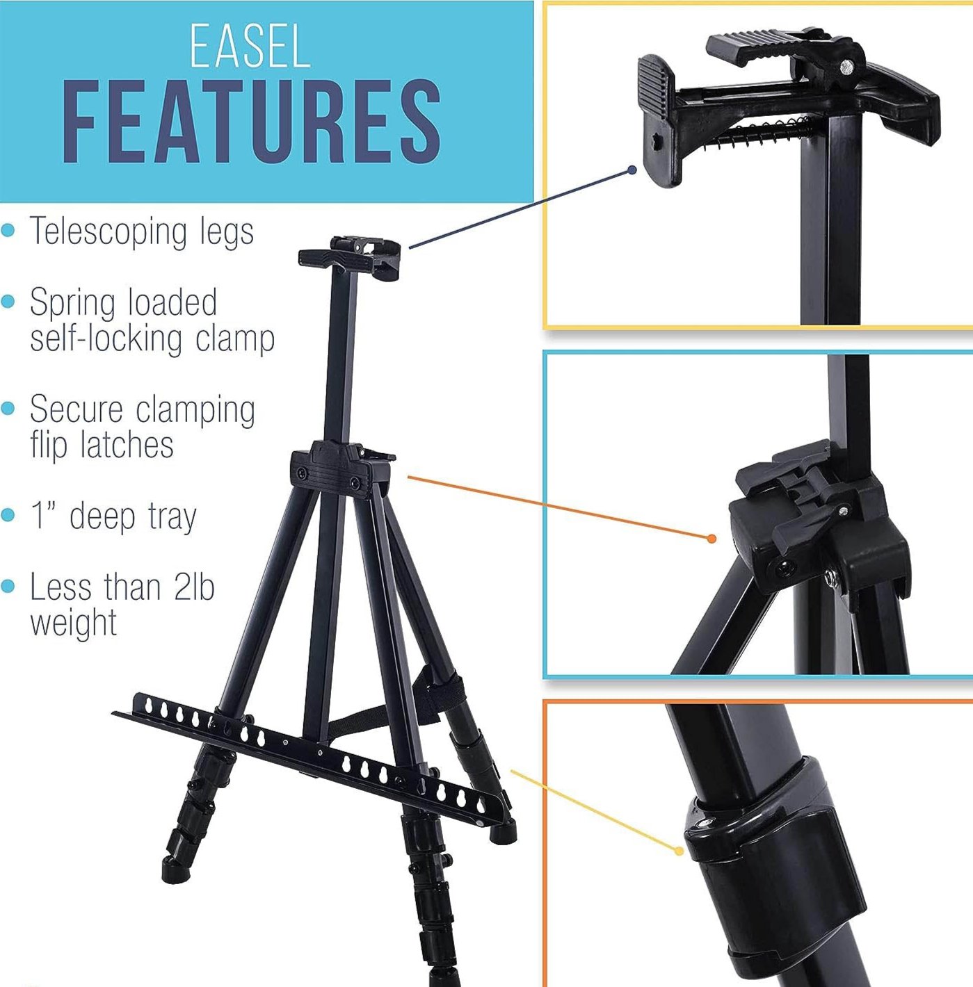 Metal Black Art Easel Stand Adjustable Prismo For Canvas Board Painting Sketching and Office Presentation Work – Foldable Tripod Mount – Indoor and Outdoor Portable Display Stand - Aluminum