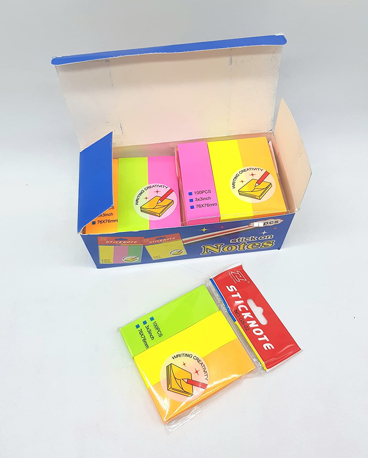 Sticky Notes Pad - Pack of 300 Notes, 3 x 3 Inches, 100 Notes Each in 3 Colours