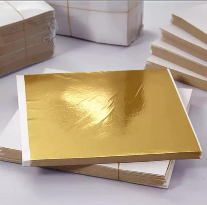 50 Sheets Gold, Silver, Copper Foil Leaf 5.5x5.5 Inches Premium Crafting Material for DIY Projects, Art and Decoration