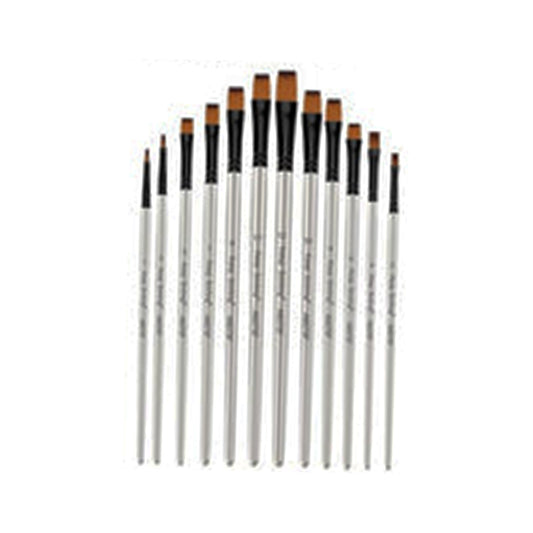 Pack Of 12 Flat Tip Artist Paint Brushes