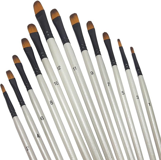 Pack Of 12 Filbert Artist Paint Brushes