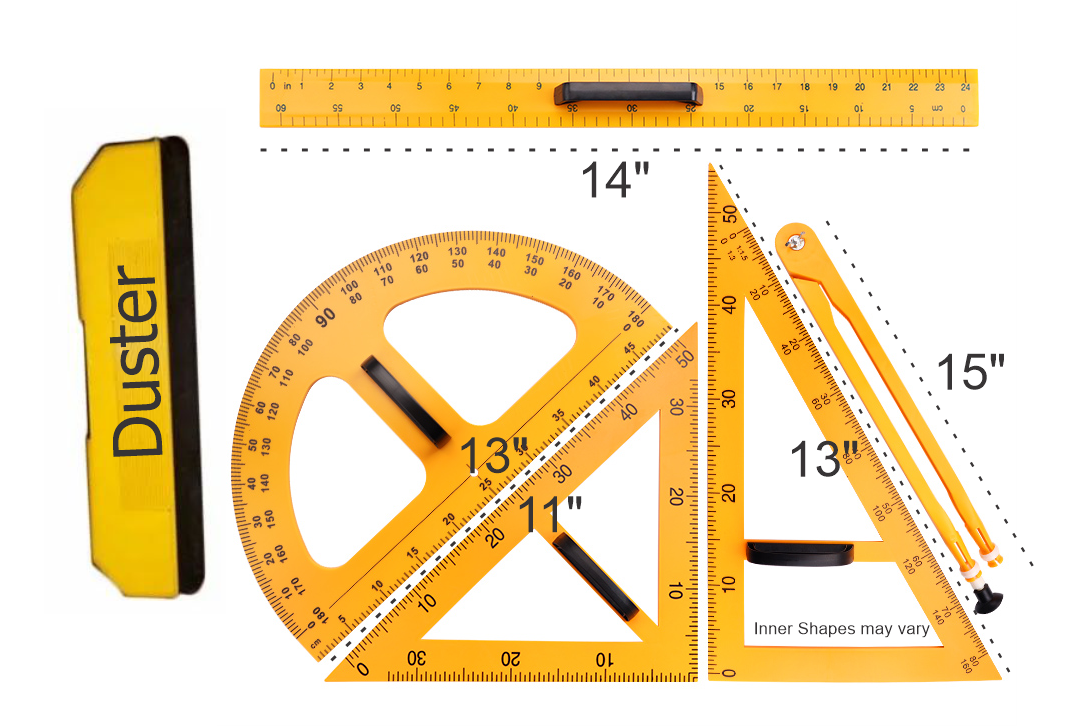 6 Pcs Teacher Math Geometry Set – Large Rulers, Digital Triangle, Angle Measurement Compass for School & Home Use – Perfect for Black & Whiteboard Teaching Aids