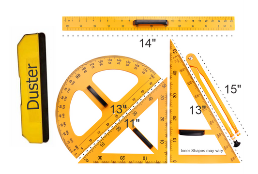 6 Pcs Teacher Math Geometry Set – Large Rulers, Digital Triangle, Angle Measurement Compass for School & Home Use – Perfect for Black & Whiteboard Teaching Aids