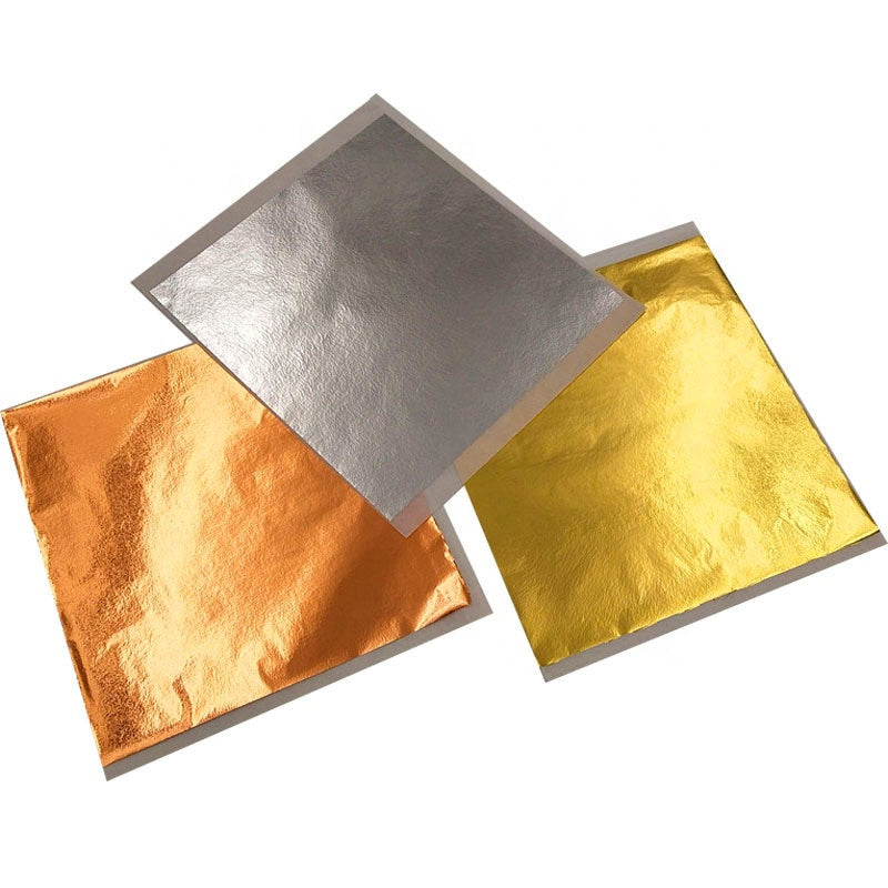 50 Sheets Gold, Silver, Copper Foil Leaf 5.5x5.5 Inches Premium Crafting Material for DIY Projects, Art and Decoration