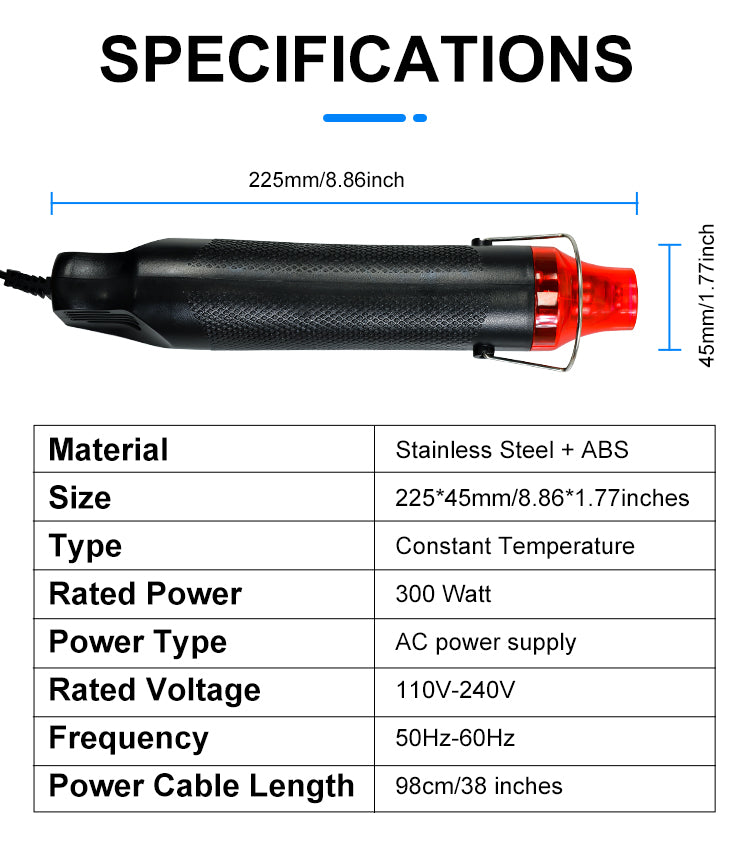 Mini Heat Gun, Uptdae Version Mini Handheld Hot Air Gun, Electric 300W Portable Heat Gun for DIY Craft Embossing, Shrink Wrapping PVC, Drying Paint, Clay, Rubber Stamp