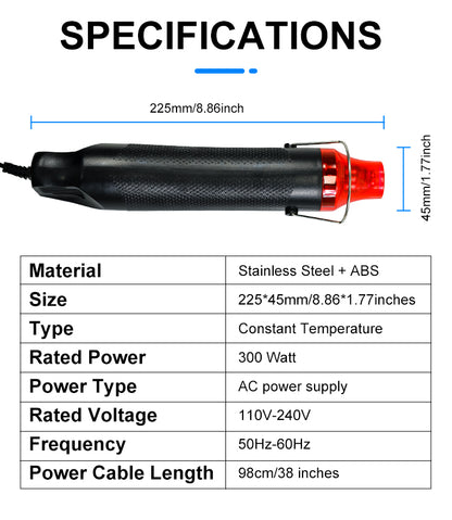 Mini Heat Gun, Uptdae Version Mini Handheld Hot Air Gun, Electric 300W Portable Heat Gun for DIY Craft Embossing, Shrink Wrapping PVC, Drying Paint, Clay, Rubber Stamp