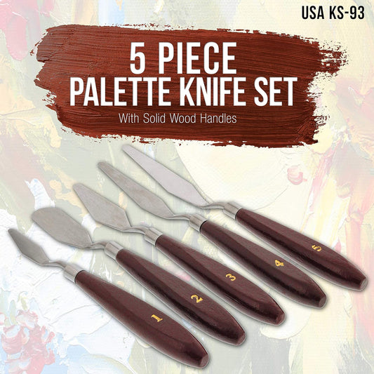 5 Pcs DIY Stainless Steel Palette Knife Set with Wooden Handles – Perfect for Spreading Paint on Canvas