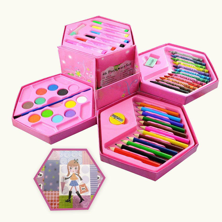 46-Piece Art Color Kit for Kids - Pencils, Crayons, Watercolor, Sketch Pens, Educational Toys