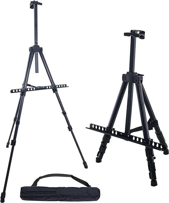 Metal Black Art Easel Stand Adjustable Prismo For Canvas Board Painting Sketching and Office Presentation Work – Foldable Tripod Mount – Indoor and Outdoor Portable Display Stand - Aluminum