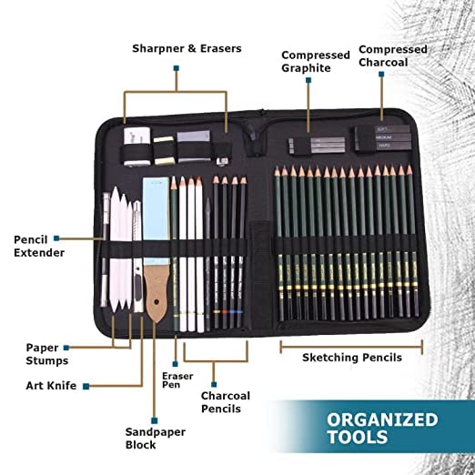 42-Piece Artist Sketching Set with Zipper Case | Art Supplies