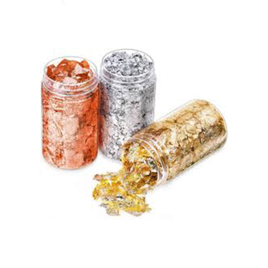 Gold, Silver, Copper Foil Flakes - Metallic Crushed Leaf for Resin, Crafts, Painting, and Slime