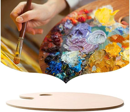 A4 -Artist Oval Wooden Palette Oil Painting Tray - Wood Ellipse Drawing Palette